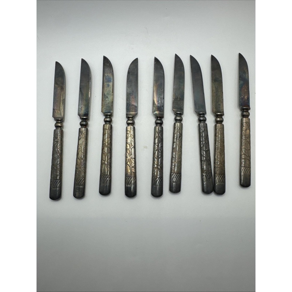 Set Of 9 1847 Rogers Bros Embossed Pear Leaf Pattern‎ Fruit Knives